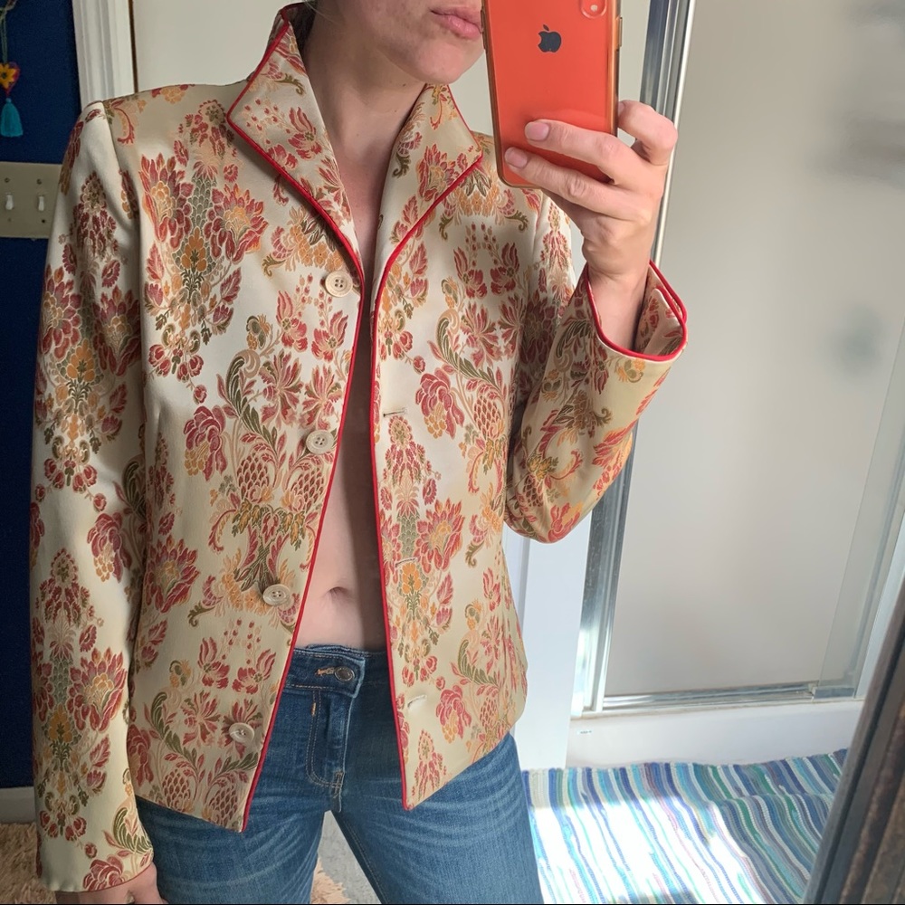 COPY - Carolina Herrera Gold Red Jacquard Floral Blazer S